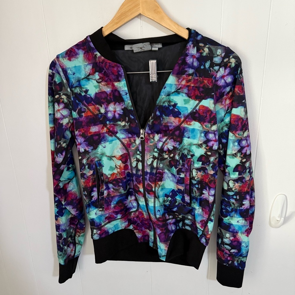 Athleta Multicolor Floral Zip-Up Hoodie